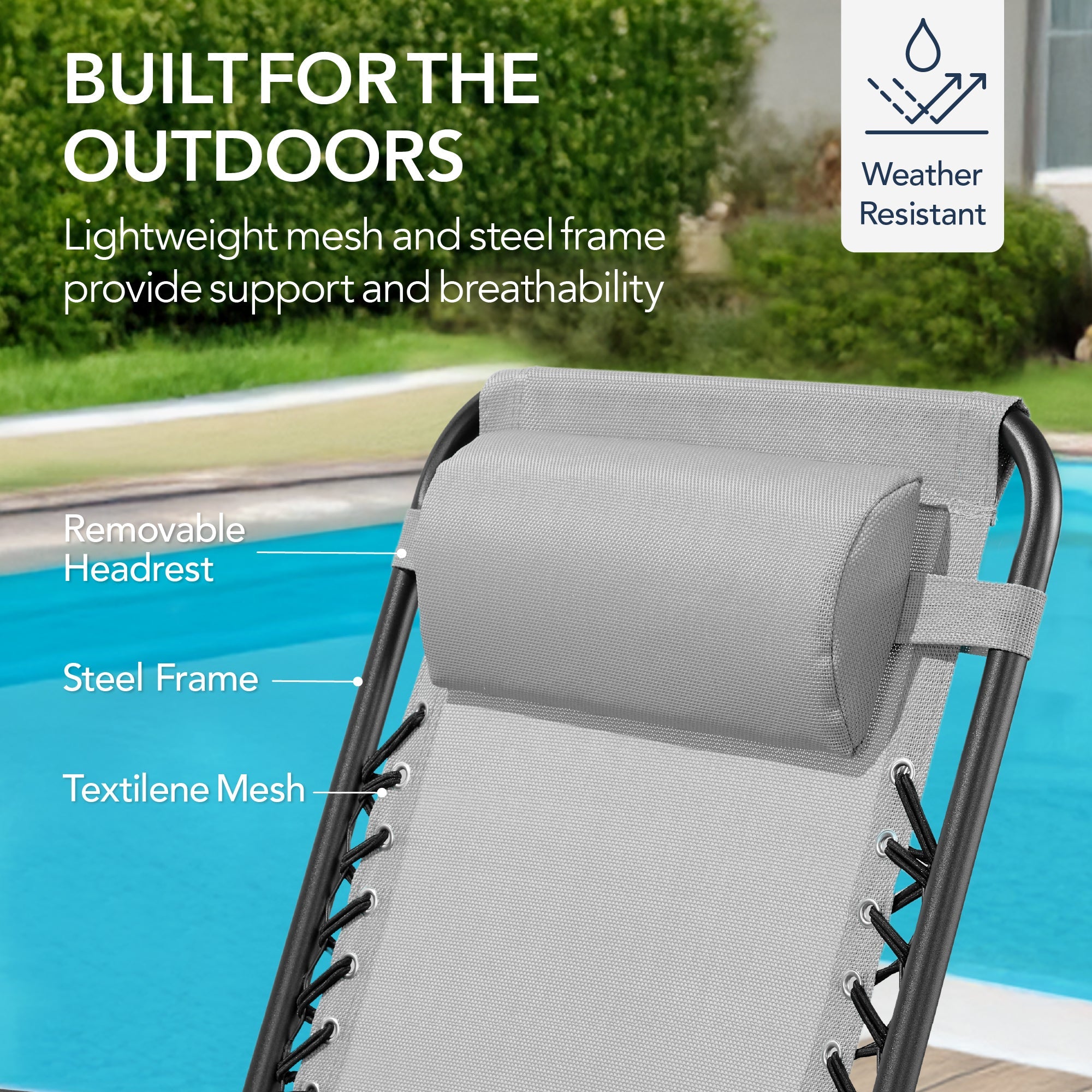 Folding Outdoor Zero Gravity Rocking Lounge Chair w/ Headrest Pillow
