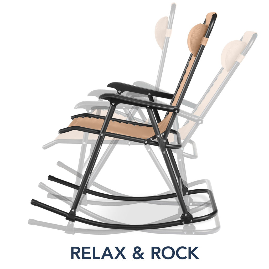 Folding Outdoor Zero Gravity Rocking Lounge Chair w/ Headrest Pillow