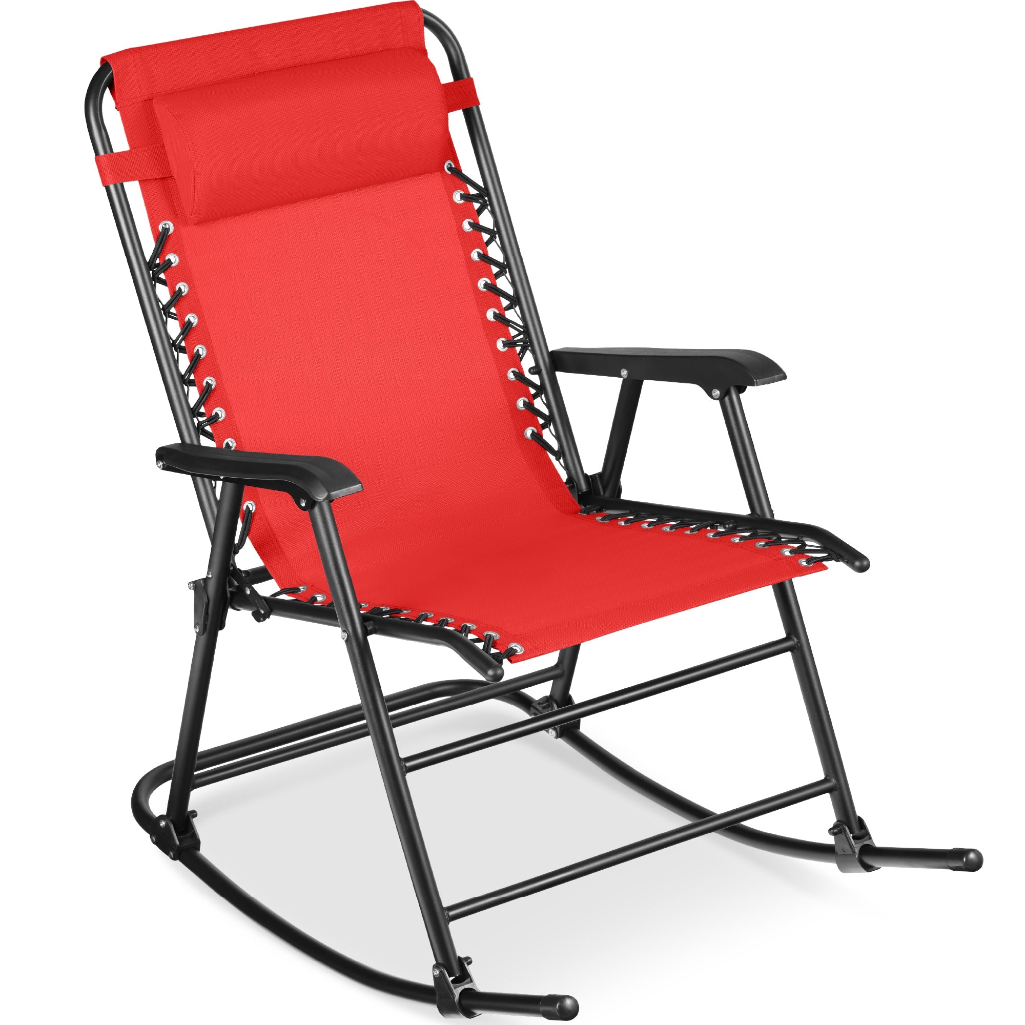 Folding Outdoor Zero Gravity Rocking Lounge Chair w/ Headrest Pillow