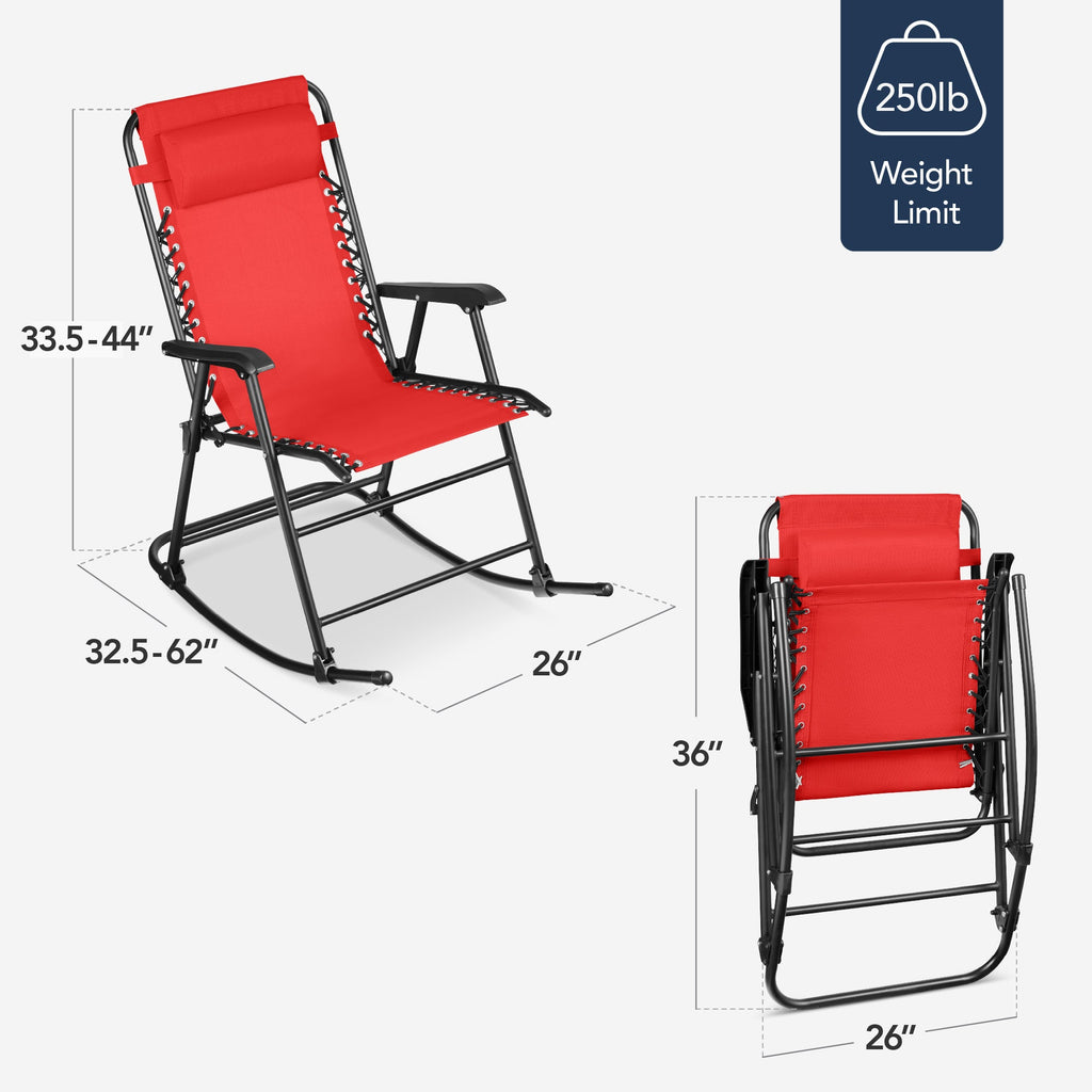 Folding Outdoor Zero Gravity Rocking Lounge Chair w/ Headrest Pillow