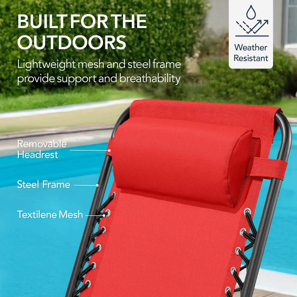 Folding Outdoor Zero Gravity Rocking Lounge Chair w/ Headrest Pillow