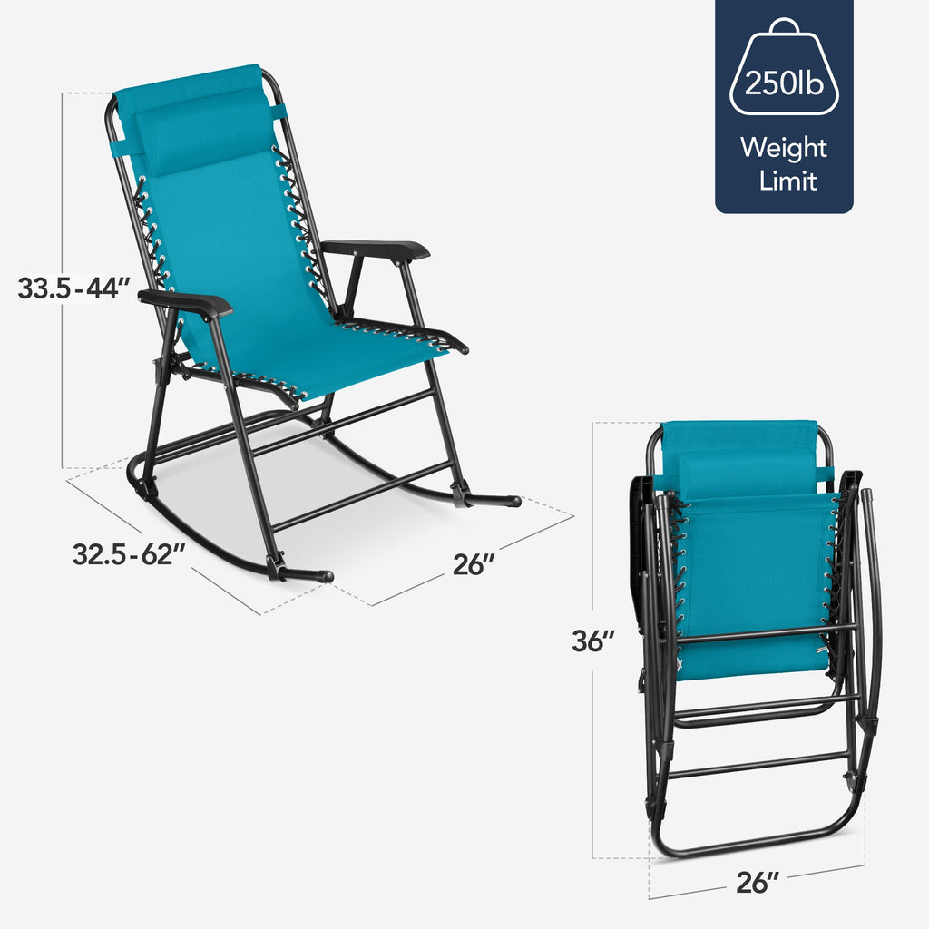 Folding Outdoor Zero Gravity Rocking Lounge Chair w/ Headrest Pillow