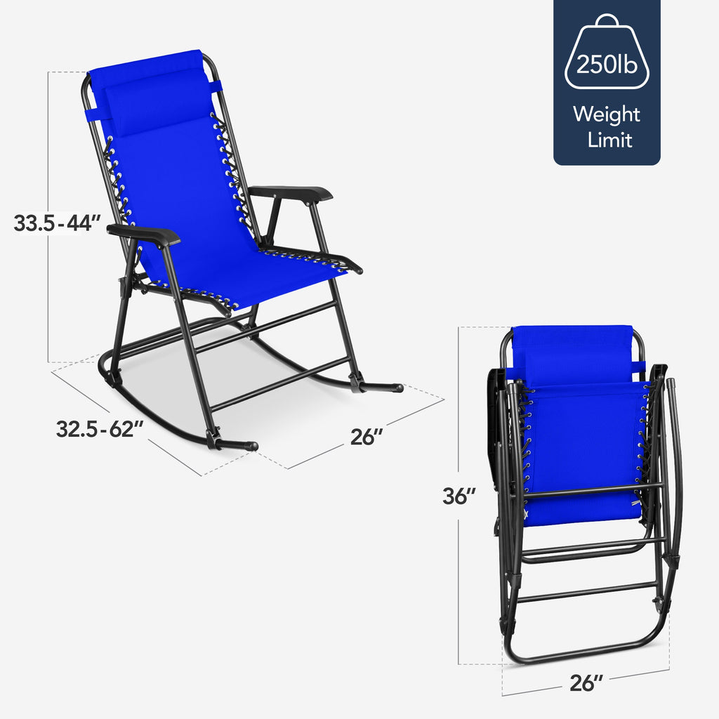 Folding Outdoor Zero Gravity Rocking Lounge Chair w/ Headrest Pillow