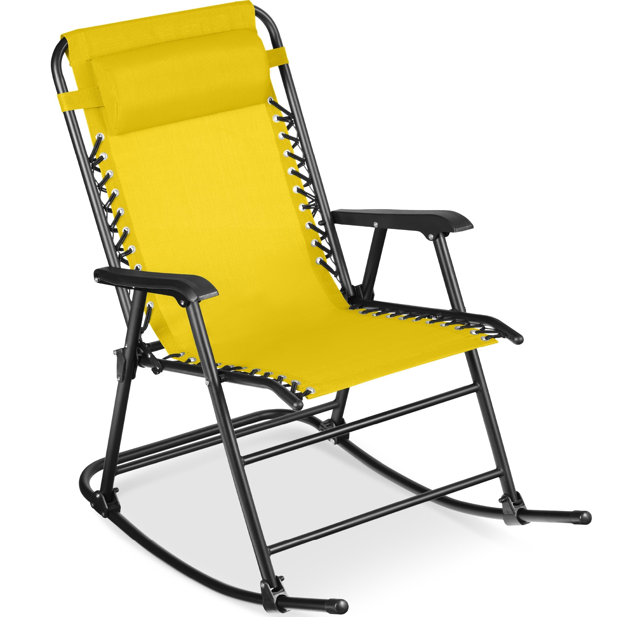 Folding Outdoor Zero Gravity Rocking Lounge Chair w/ Headrest Pillow
