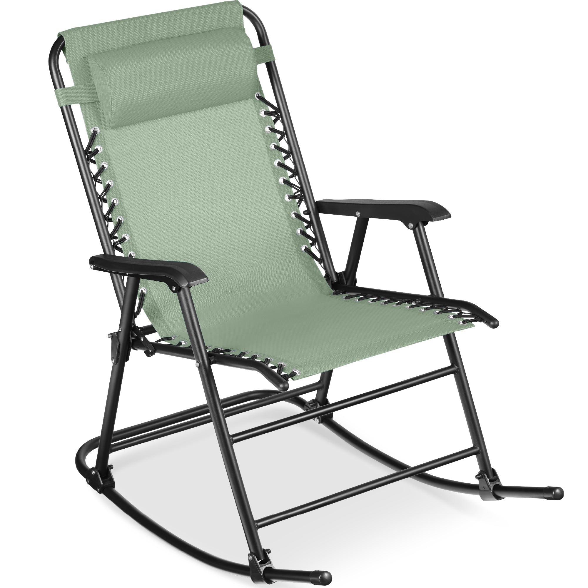Folding Outdoor Zero Gravity Rocking Lounge Chair w/ Headrest Pillow