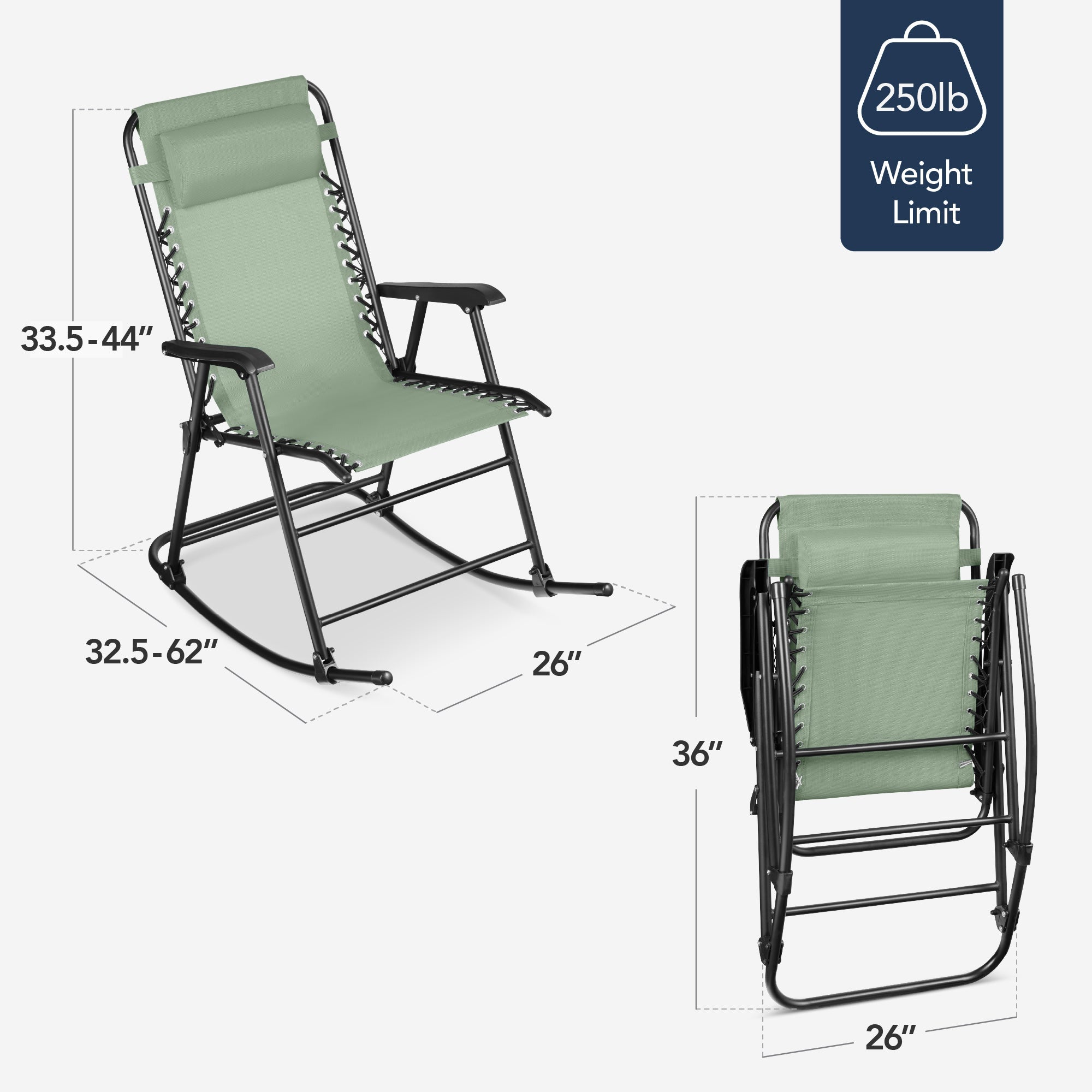 Folding Outdoor Zero Gravity Rocking Lounge Chair w/ Headrest Pillow