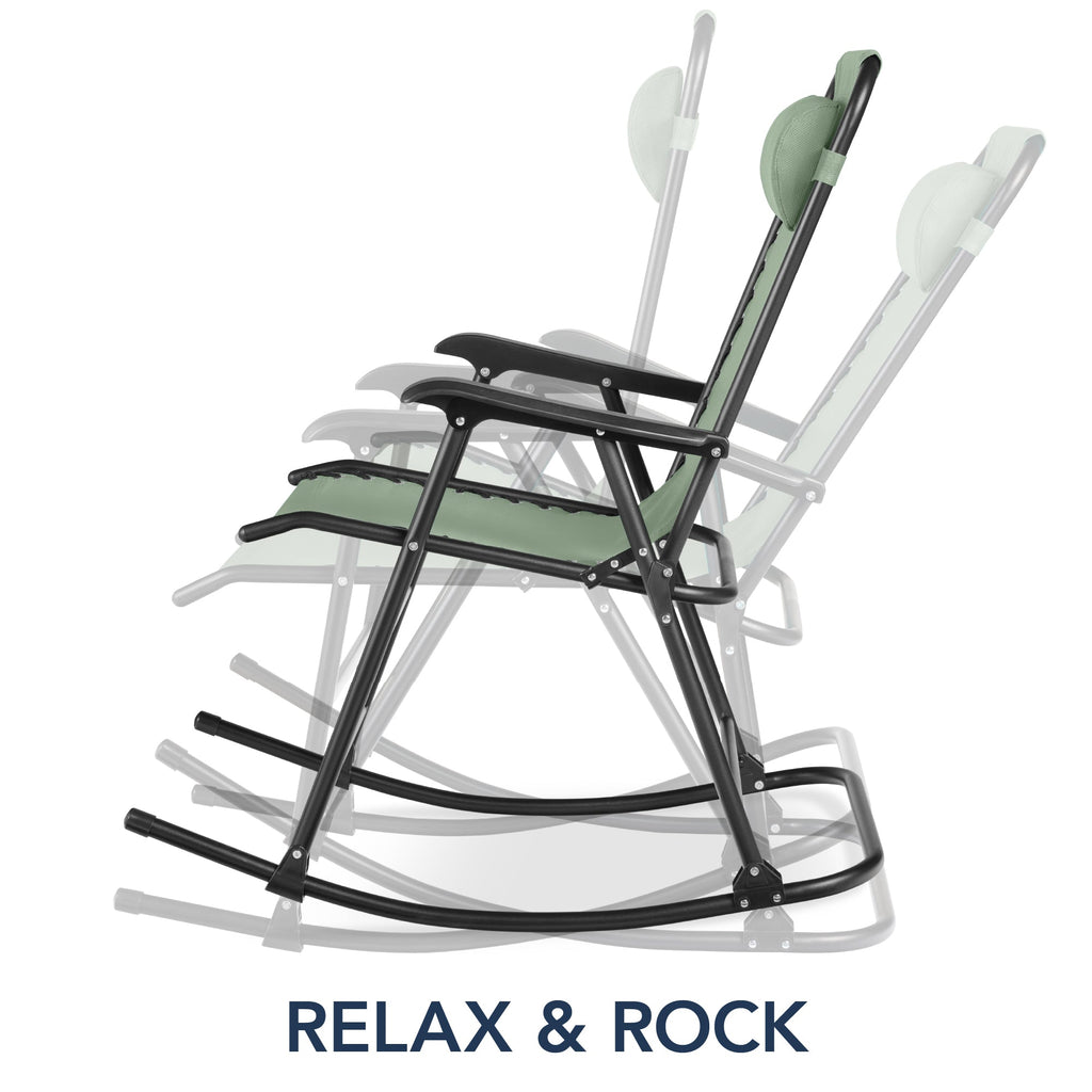 Folding Outdoor Zero Gravity Rocking Lounge Chair w/ Headrest Pillow