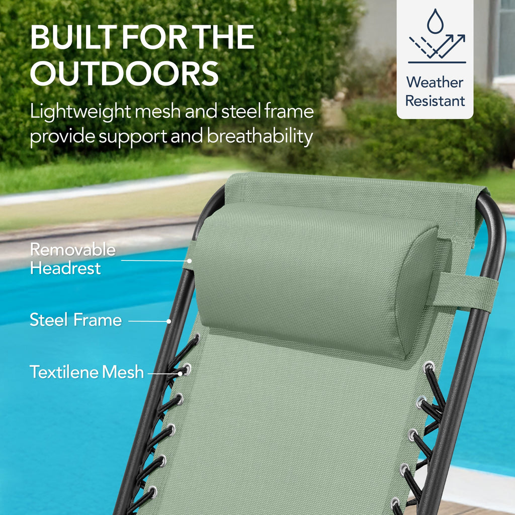 Folding Outdoor Zero Gravity Rocking Lounge Chair w/ Headrest Pillow
