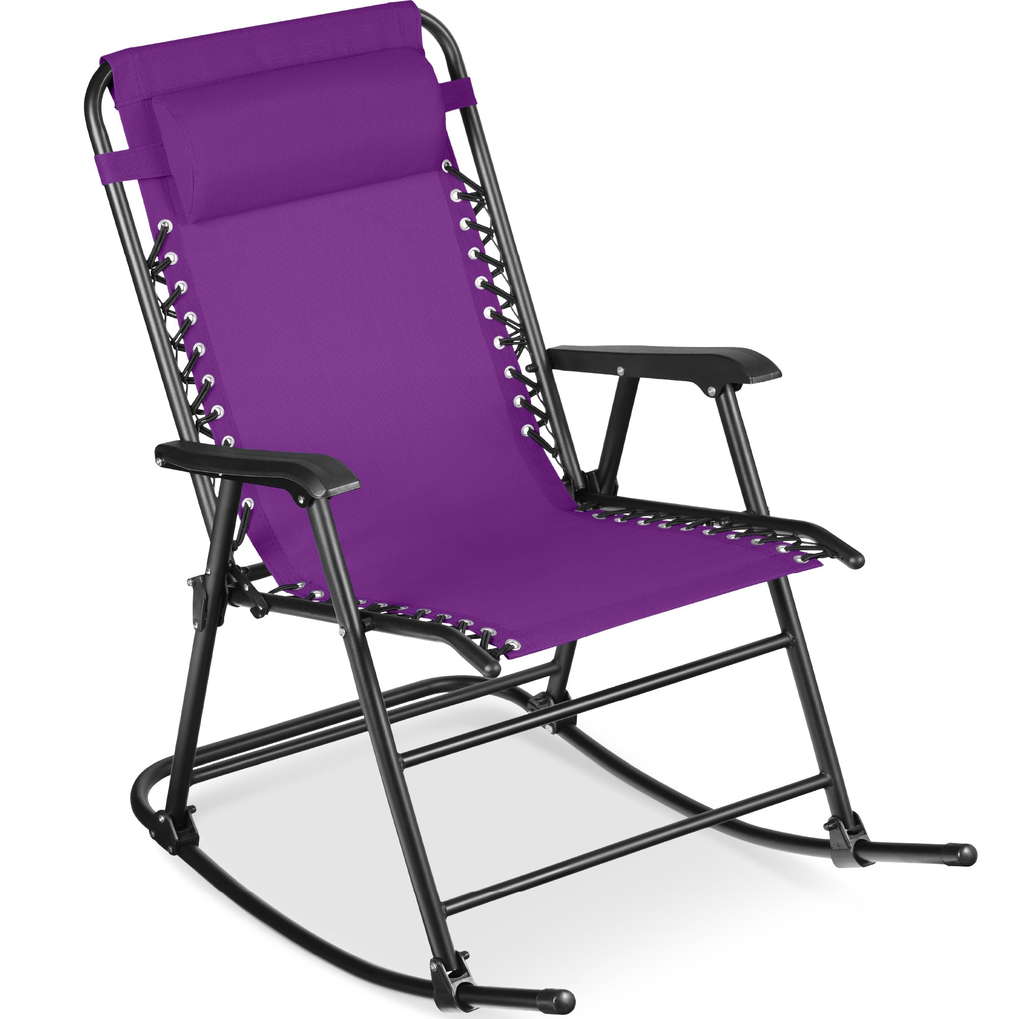 Folding Outdoor Zero Gravity Rocking Lounge Chair w/ Headrest Pillow