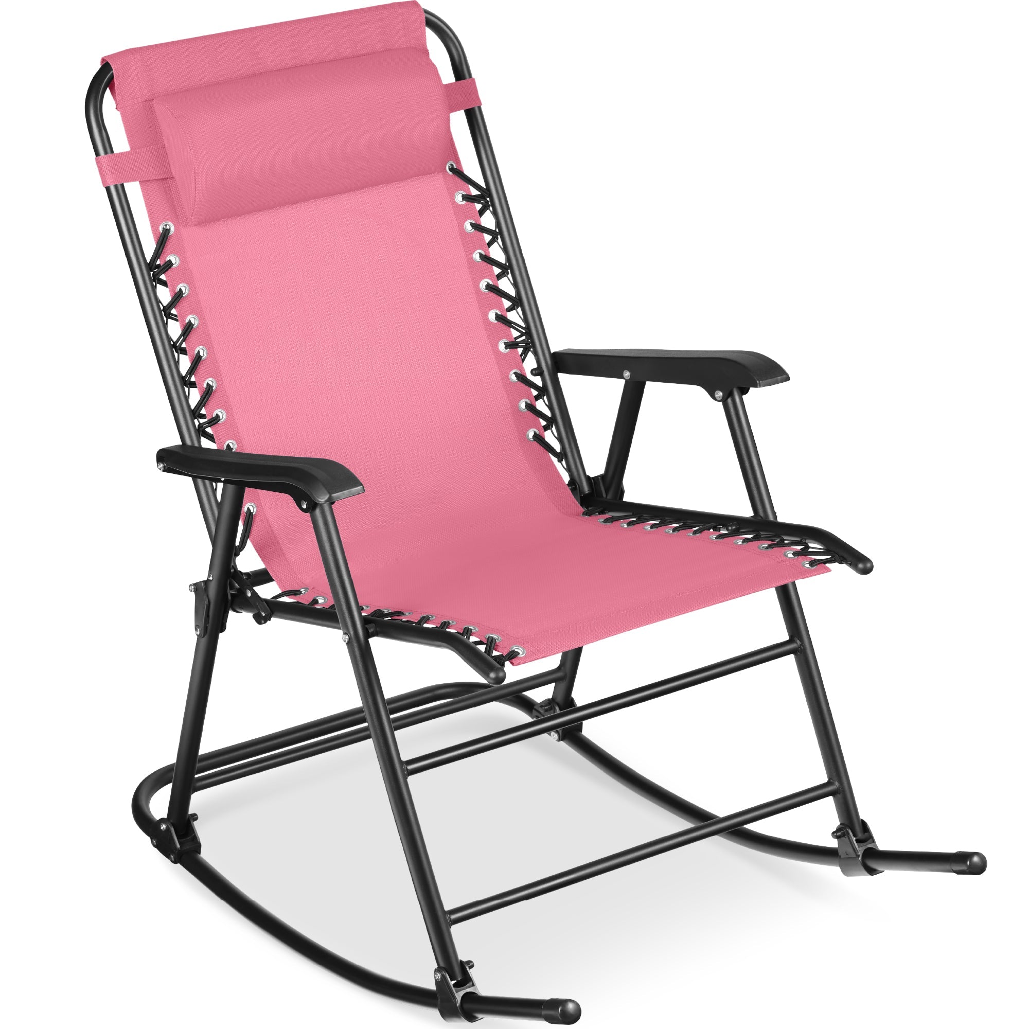 Folding Outdoor Zero Gravity Rocking Lounge Chair w/ Headrest Pillow