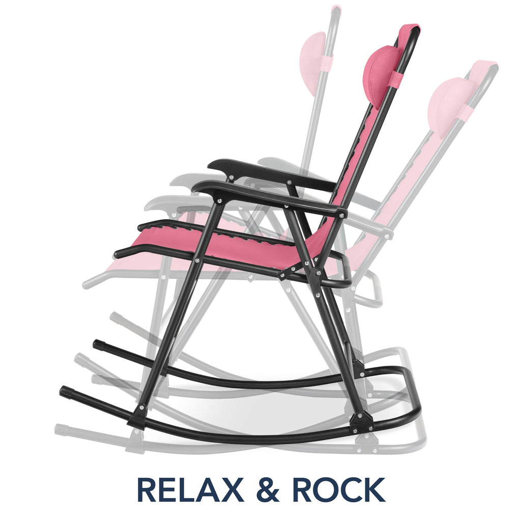 Folding Outdoor Zero Gravity Rocking Lounge Chair w/ Headrest Pillow