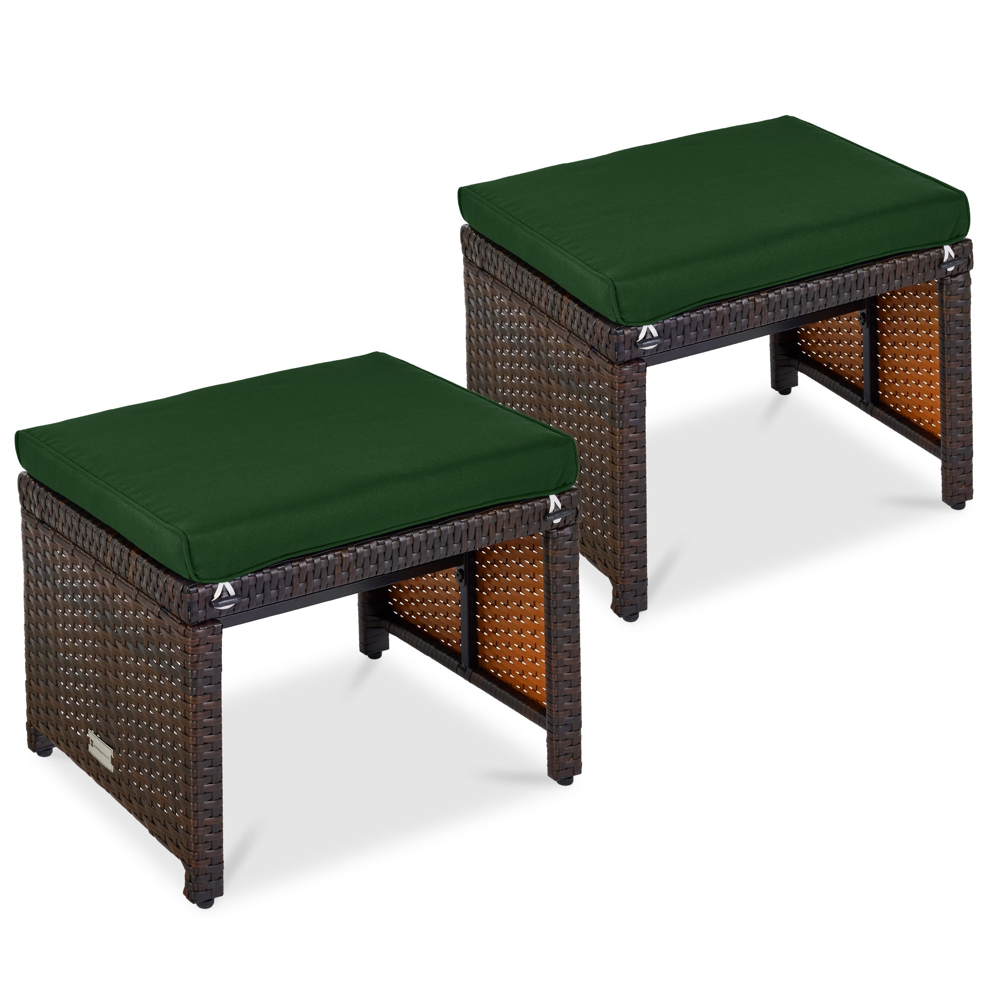 Set of 2 Multipurpose Wicker Ottomans w/ Removable Cushions, Steel Frame