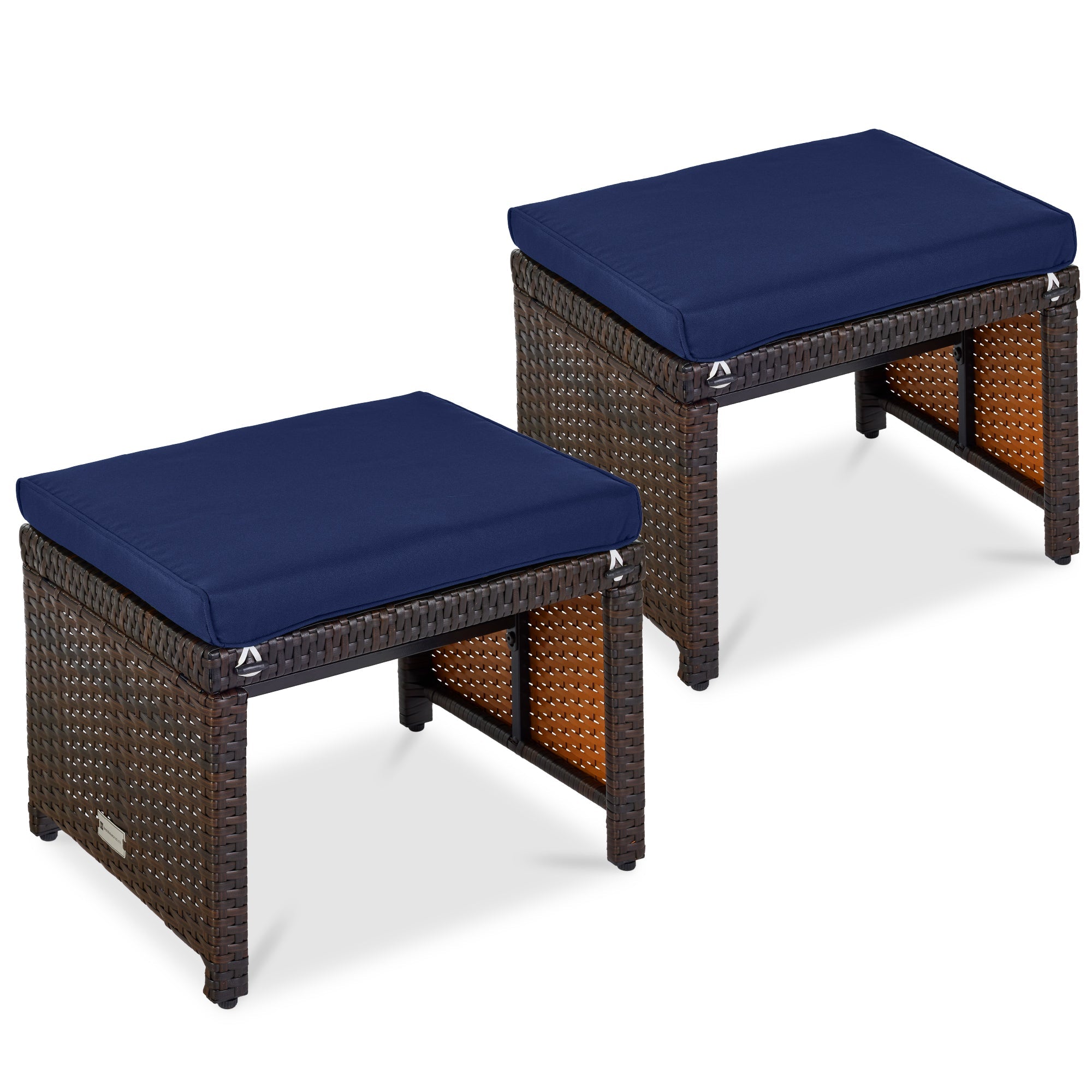 Set of 2 Multipurpose Wicker Ottomans w/ Removable Cushions, Steel Frame