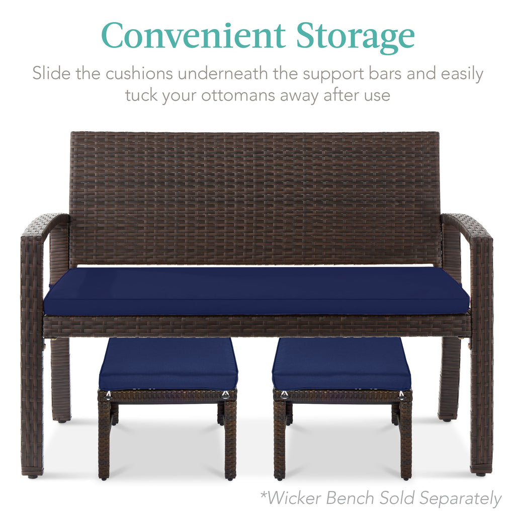 Set of 2 Multipurpose Wicker Ottomans w/ Removable Cushions, Steel Frame