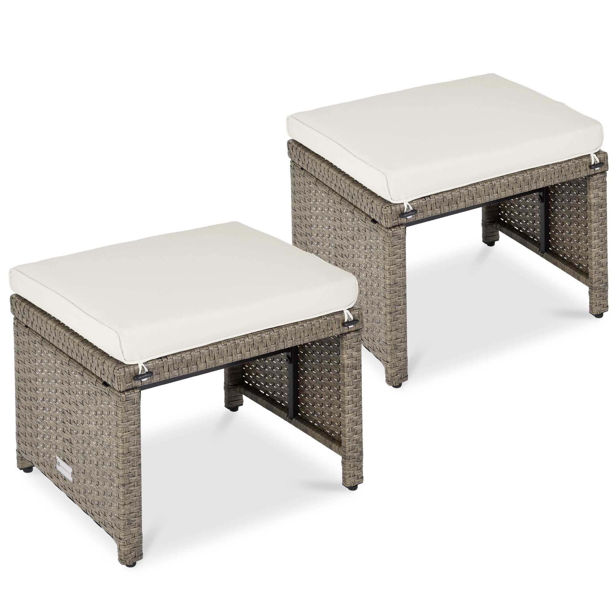 Set of 2 Multipurpose Wicker Ottomans w/ Removable Cushions, Steel Frame