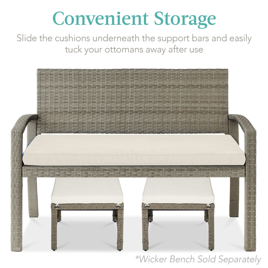 Set of 2 Multipurpose Wicker Ottomans w/ Removable Cushions, Steel Frame