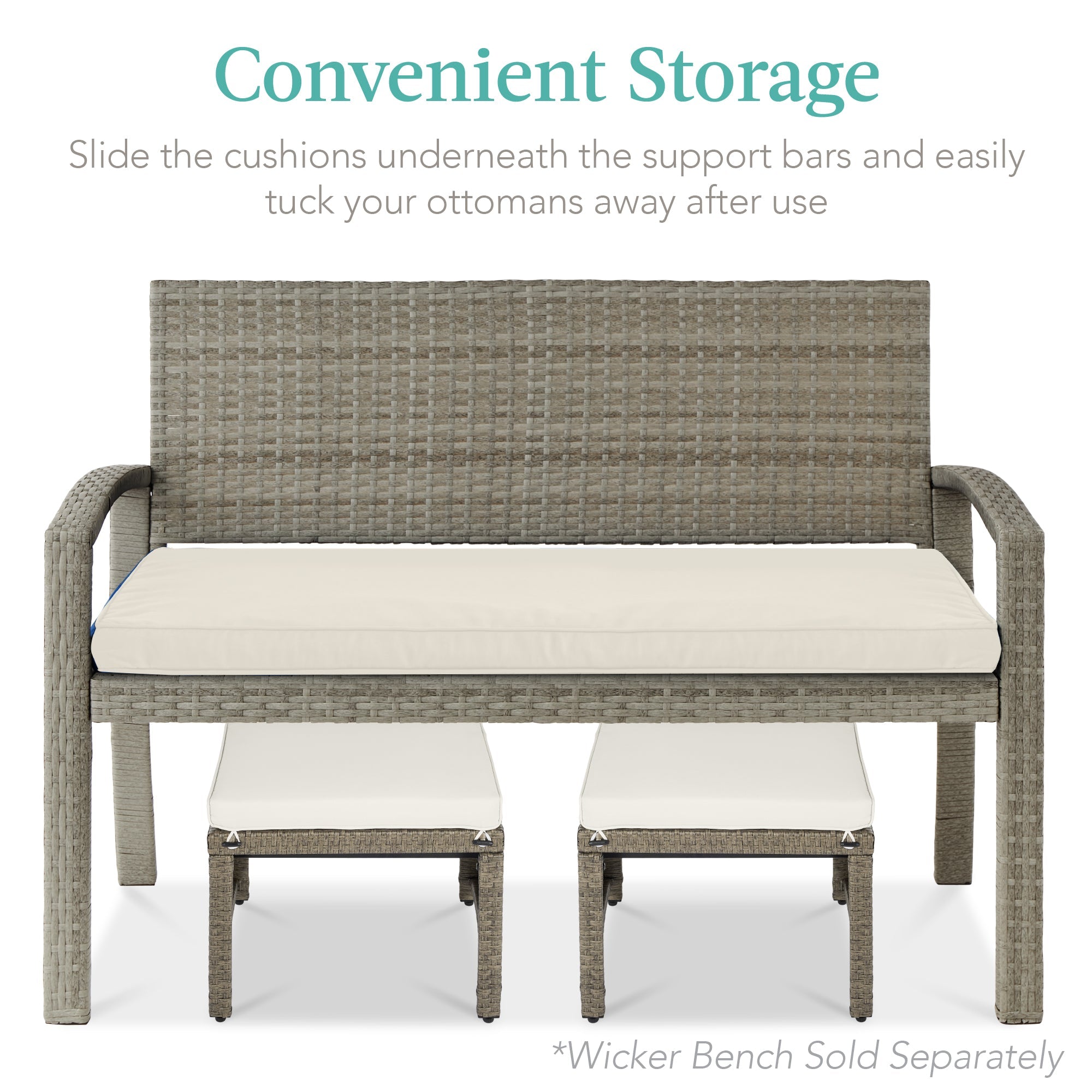 Set of 2 Multipurpose Wicker Ottomans w/ Removable Cushions, Steel Frame