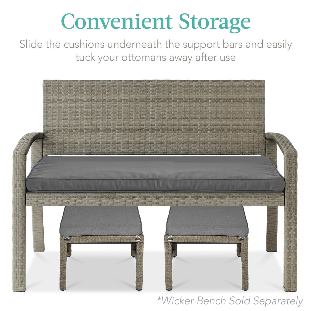 Set of 2 Multipurpose Wicker Ottomans w/ Removable Cushions, Steel Frame