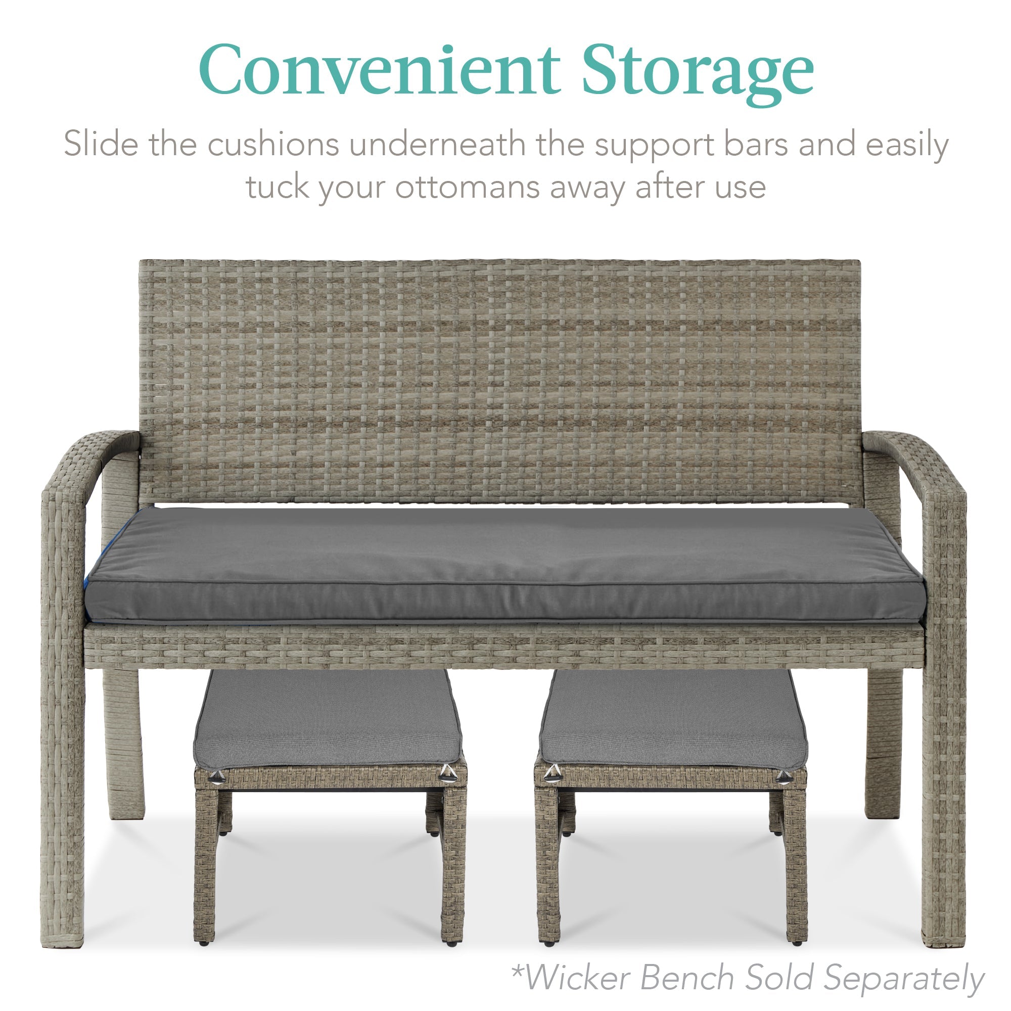 Set of 2 Multipurpose Wicker Ottomans w/ Removable Cushions, Steel Frame