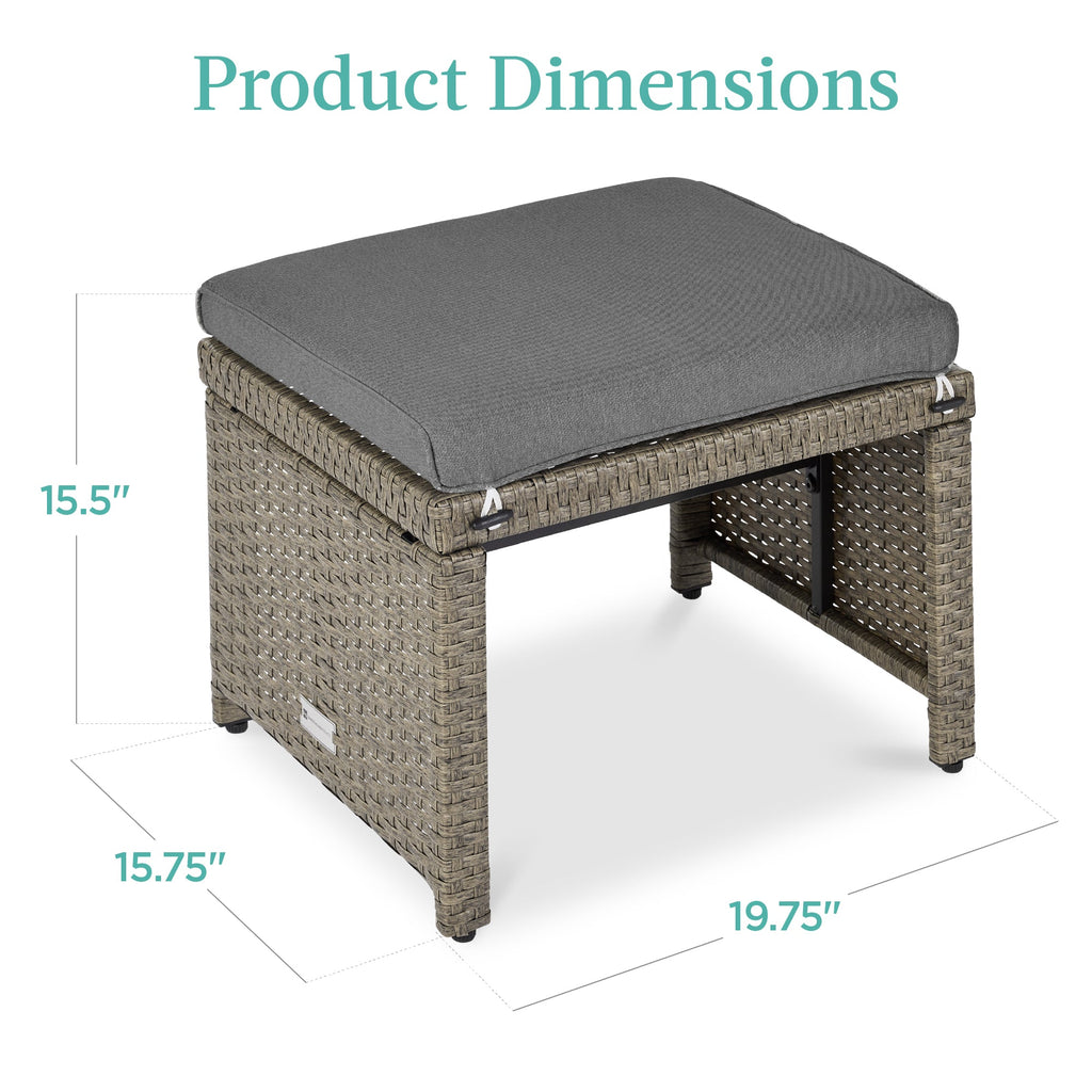 Set of 2 Multipurpose Wicker Ottomans w/ Removable Cushions, Steel Frame