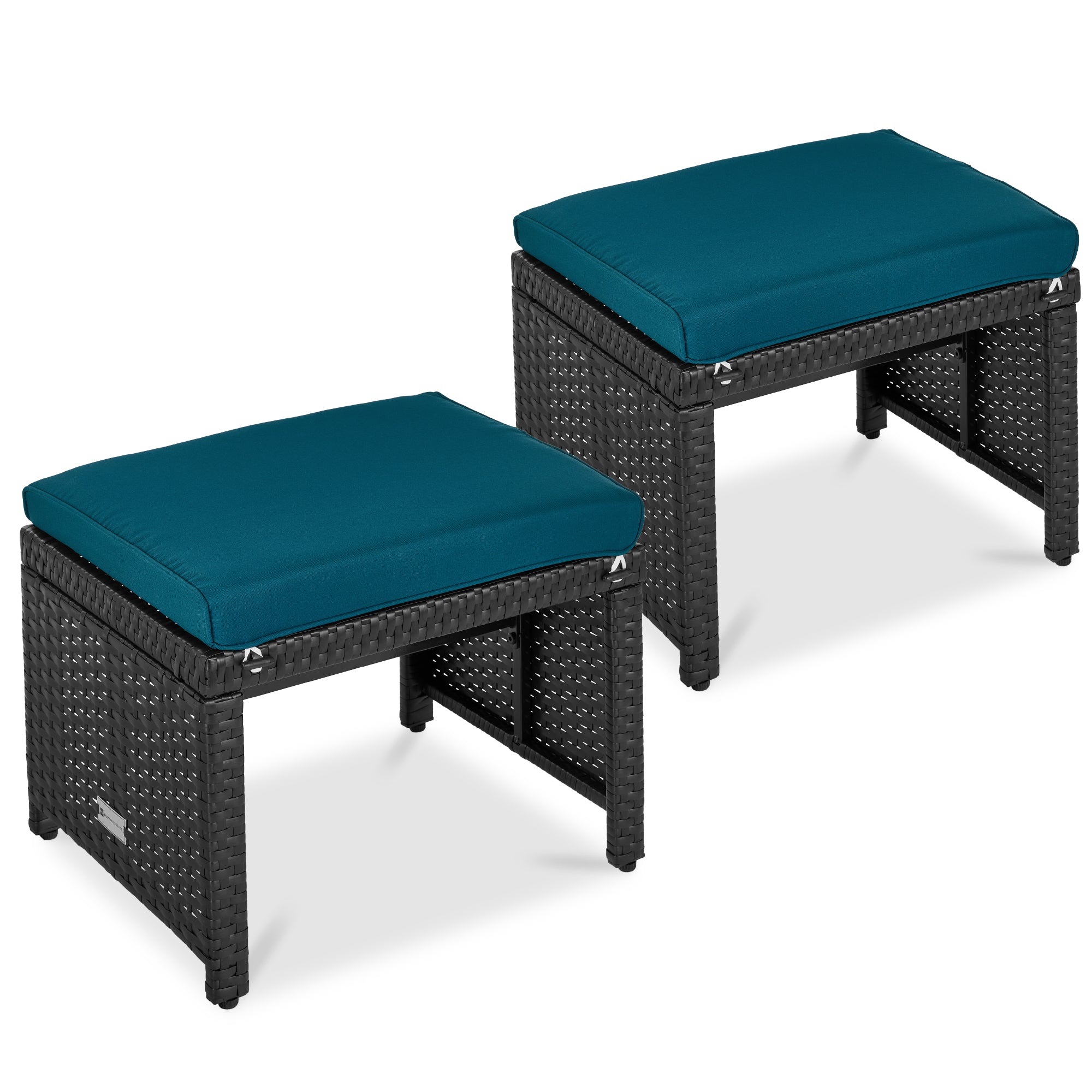 Set of 2 Multipurpose Wicker Ottomans w/ Removable Cushions, Steel Frame