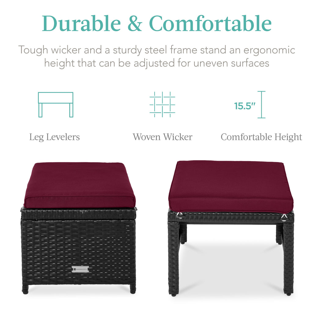 Set of 2 Multipurpose Wicker Ottomans w/ Removable Cushions, Steel Frame