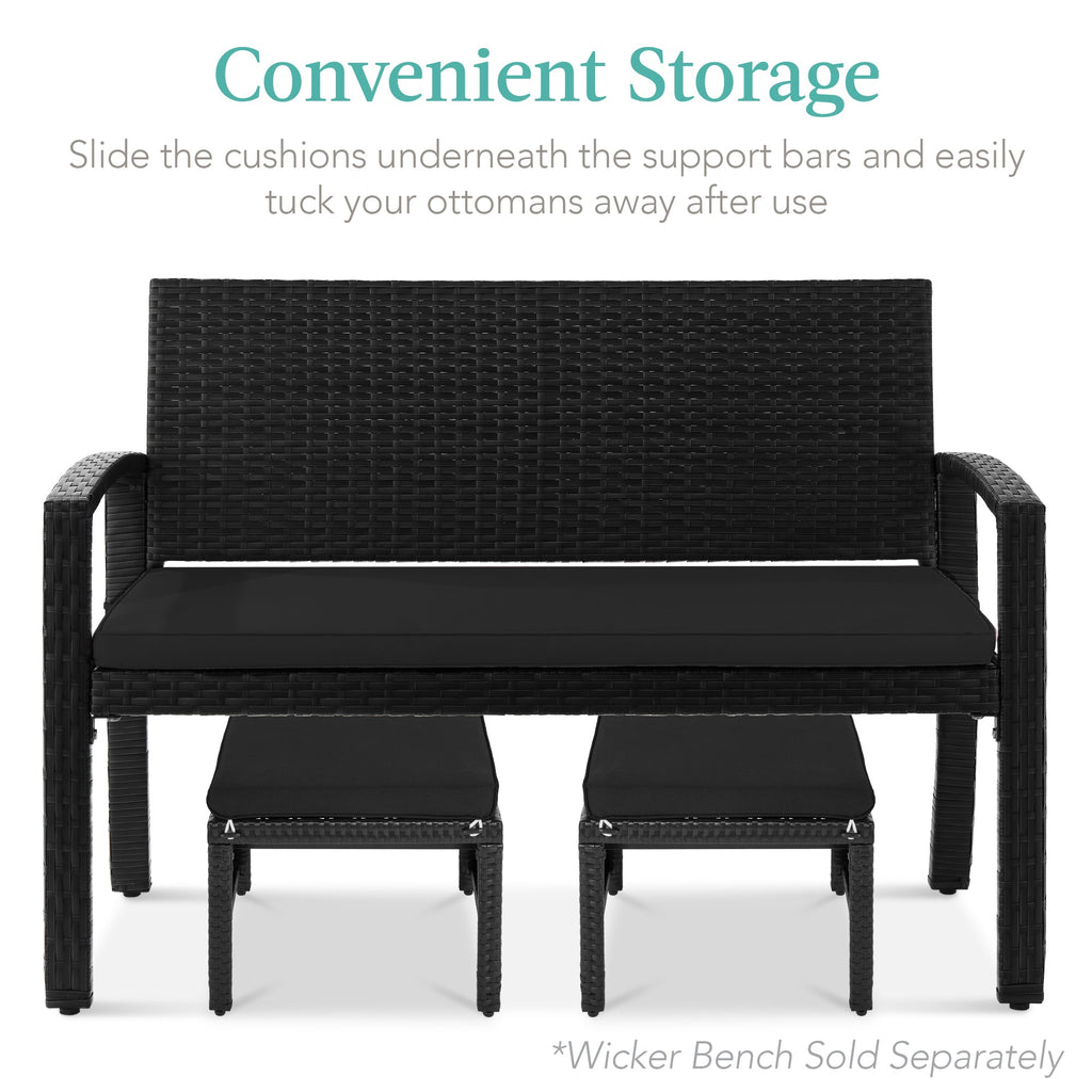 Set of 2 Multipurpose Wicker Ottomans w/ Removable Cushions, Steel Frame