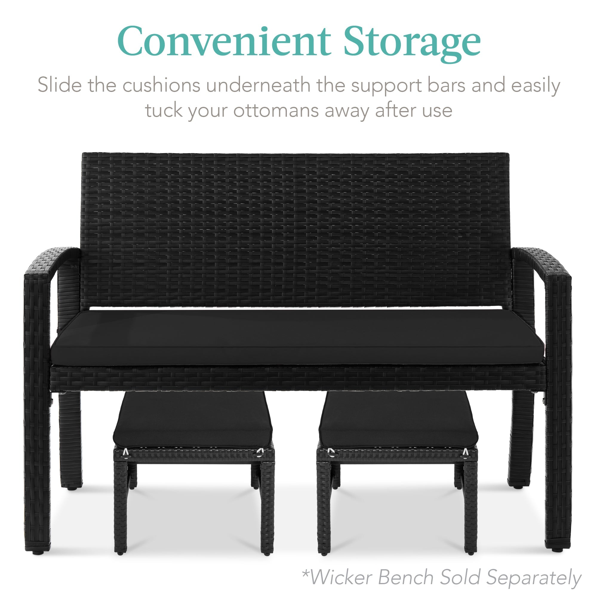 Set of 2 Multipurpose Wicker Ottomans w/ Removable Cushions, Steel Frame