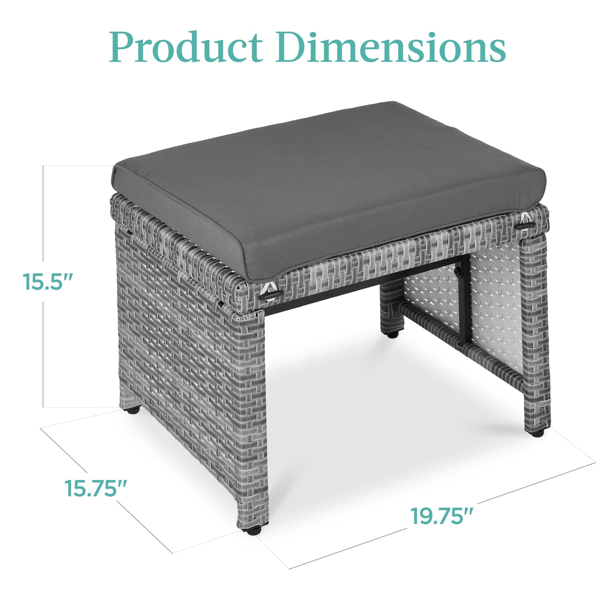 Set of 2 Multipurpose Wicker Ottomans w/ Removable Cushions, Steel Frame