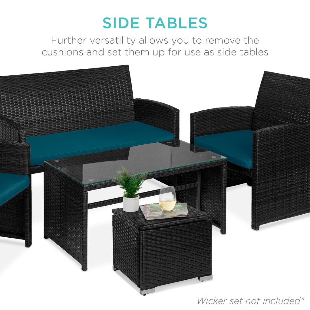 Set of 2 Wicker Ottomans, Multipurpose w/ Removable Cushions, Steel Frame