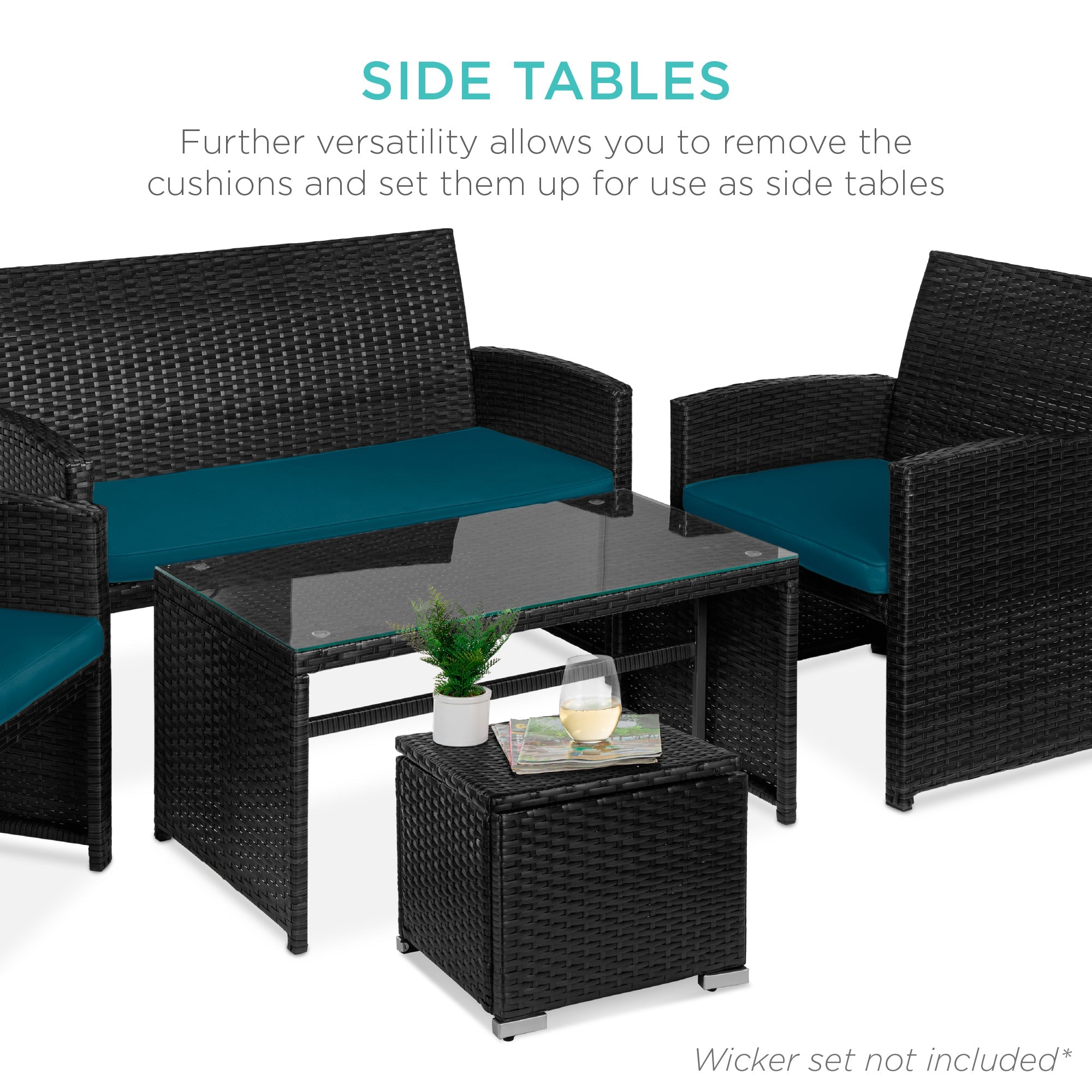 Set of 2 Wicker Ottomans, Multipurpose w/ Removable Cushions, Steel Frame