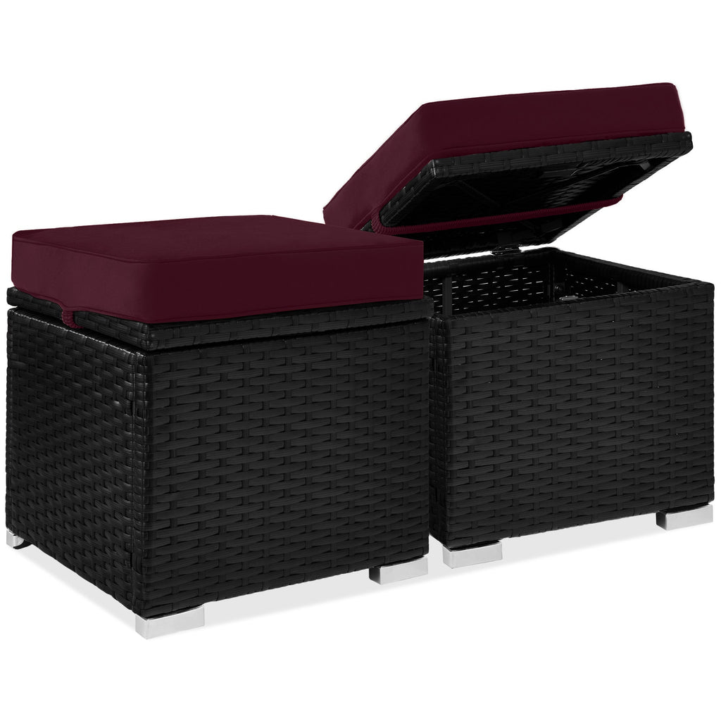 Set of 2 Wicker Ottomans, Multipurpose w/ Removable Cushions, Steel Frame