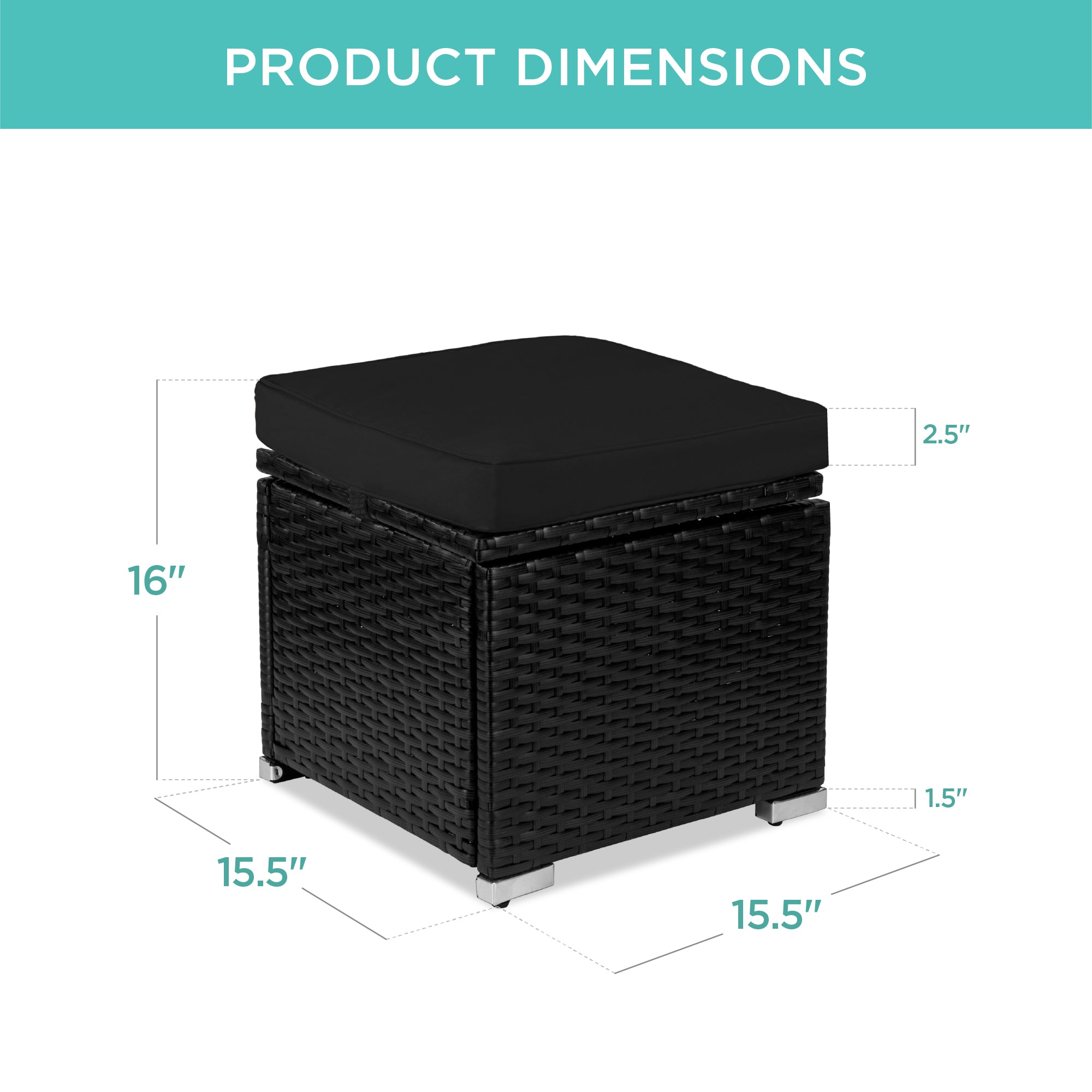 Set of 2 Wicker Ottomans, Multipurpose w/ Removable Cushions, Steel Frame