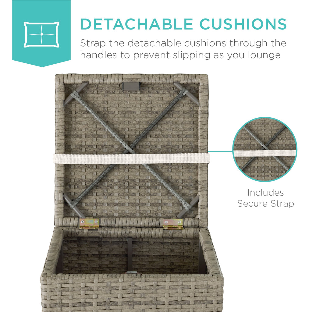 Set of 2 Wicker Ottomans, Multipurpose w/ Removable Cushions, Steel Frame