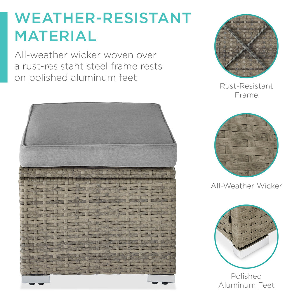 Set of 2 Wicker Ottomans, Multipurpose w/ Removable Cushions, Steel Frame