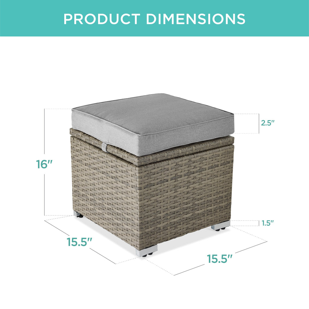 Set of 2 Wicker Ottomans, Multipurpose w/ Removable Cushions, Steel Frame