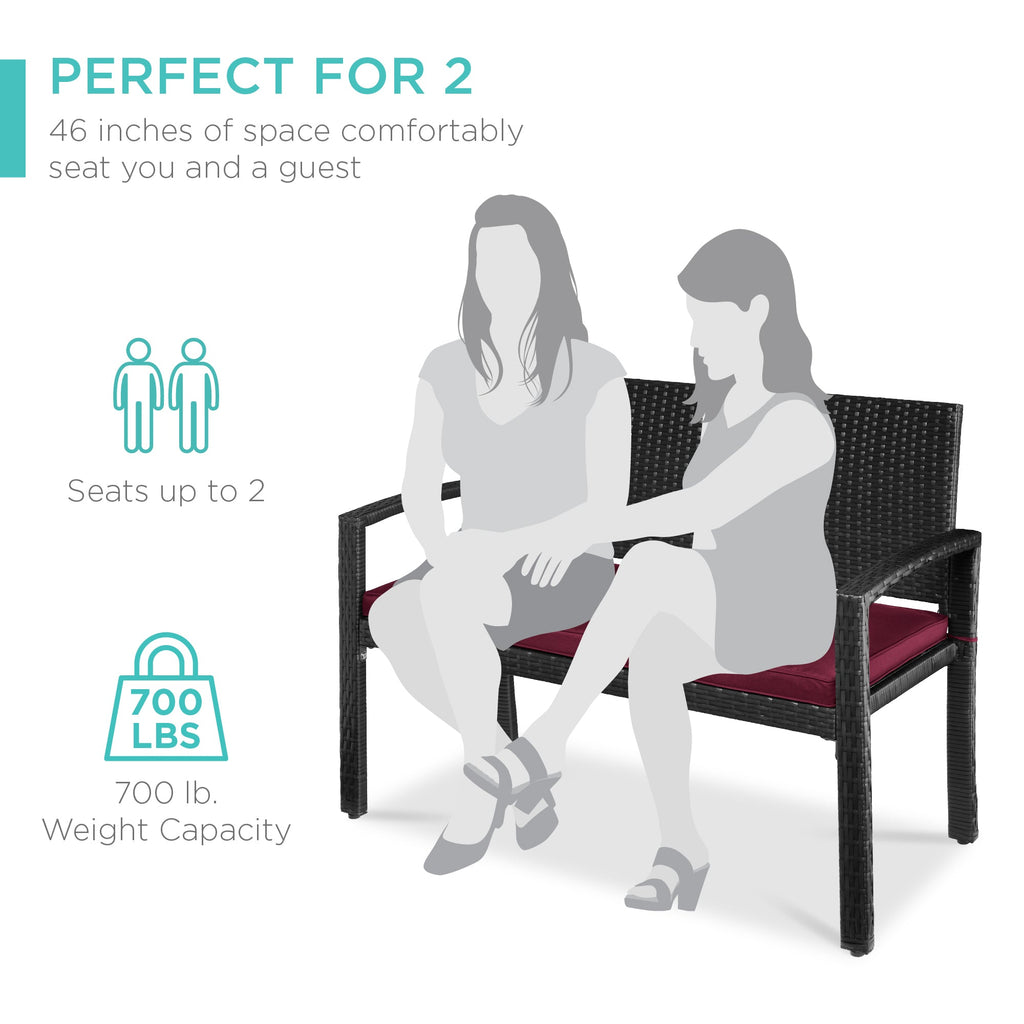 2-Person Wicker Porch Bench for Outdoor, Garden w/ 700lb Capacity - 47in