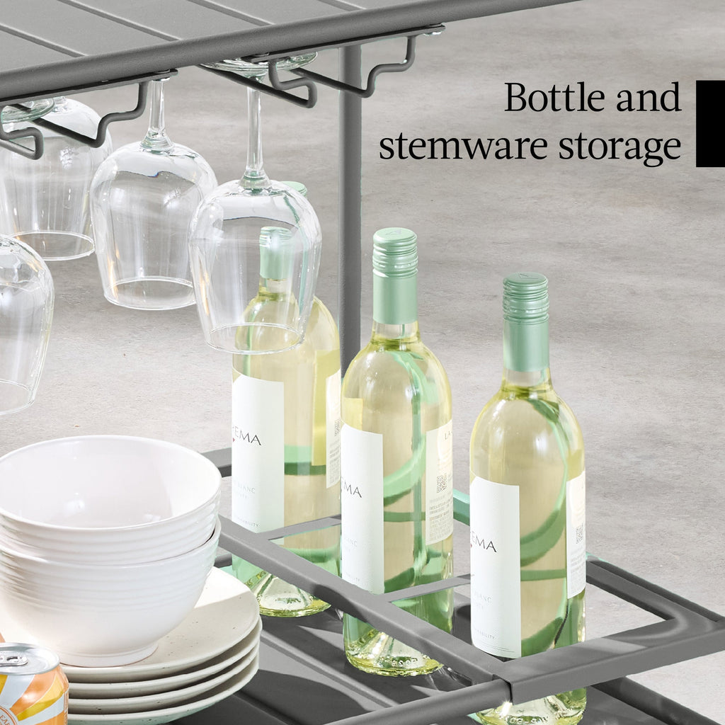 2-Tier Rolling Bar Cart Indoor/Outdoor w/ Shelves, Wine Rack, Locking Wheels