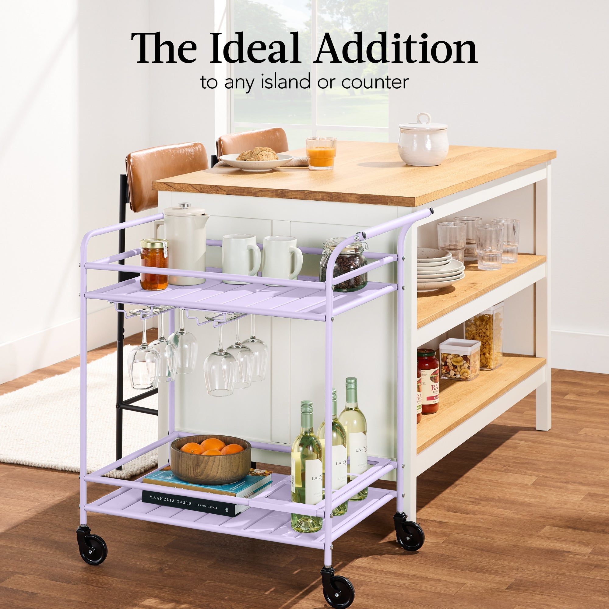 2-Tier Rolling Bar Cart Indoor/Outdoor w/ Shelves, Wine Rack, Locking Wheels