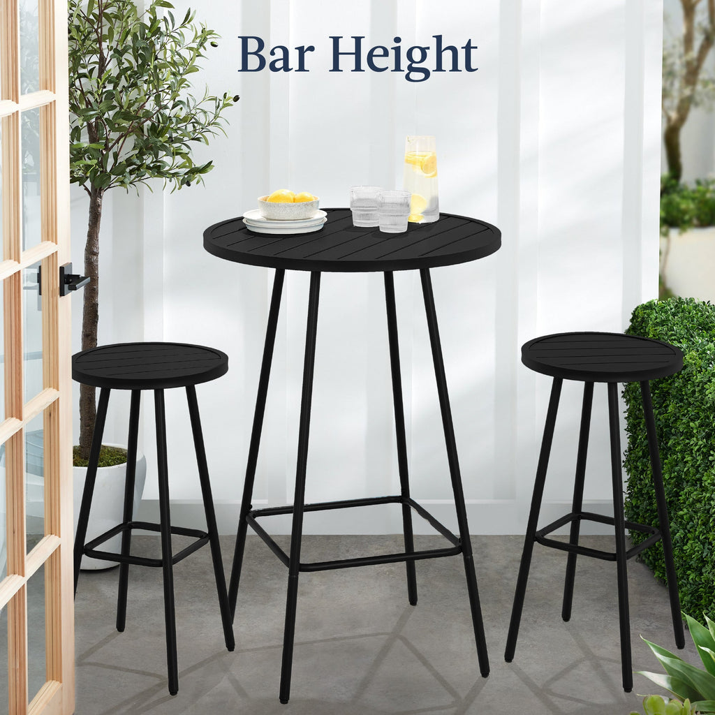 3-Piece Patio Bar Height Bistro Set w/ Backless Stools, Slatted Design