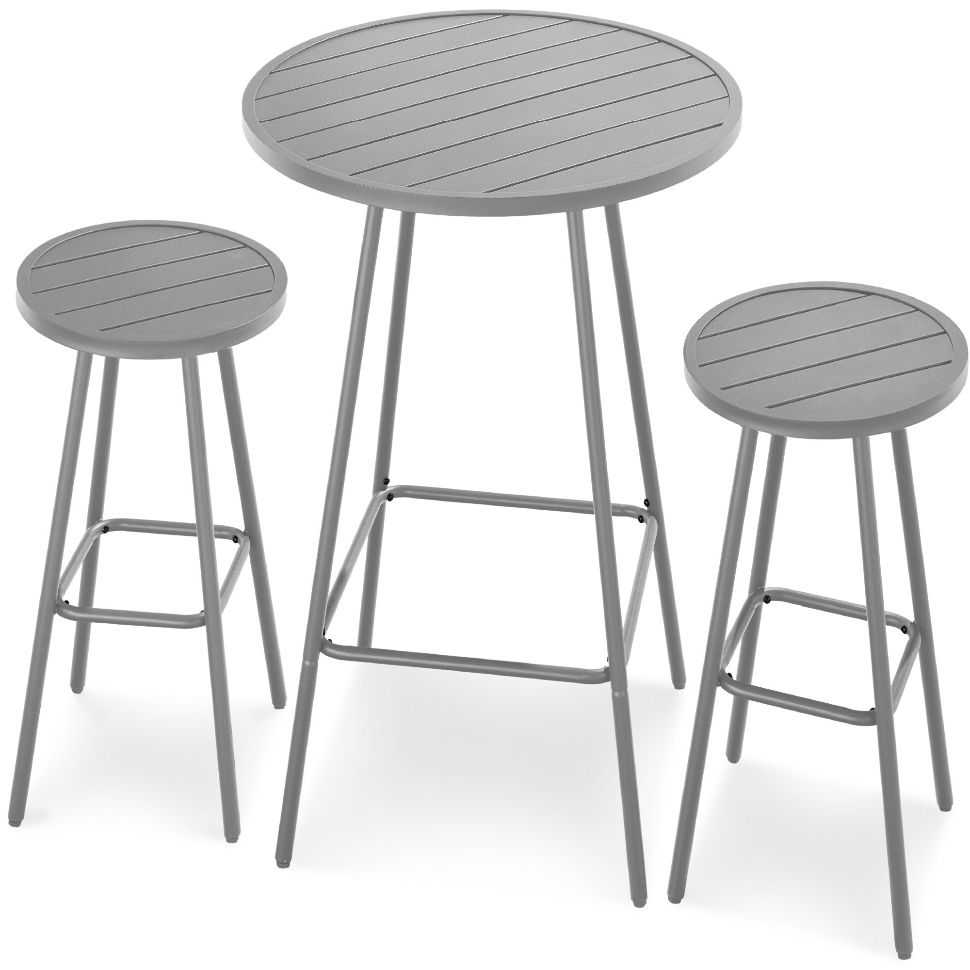 3-Piece Patio Bar Height Bistro Set w/ Backless Stools, Slatted Design