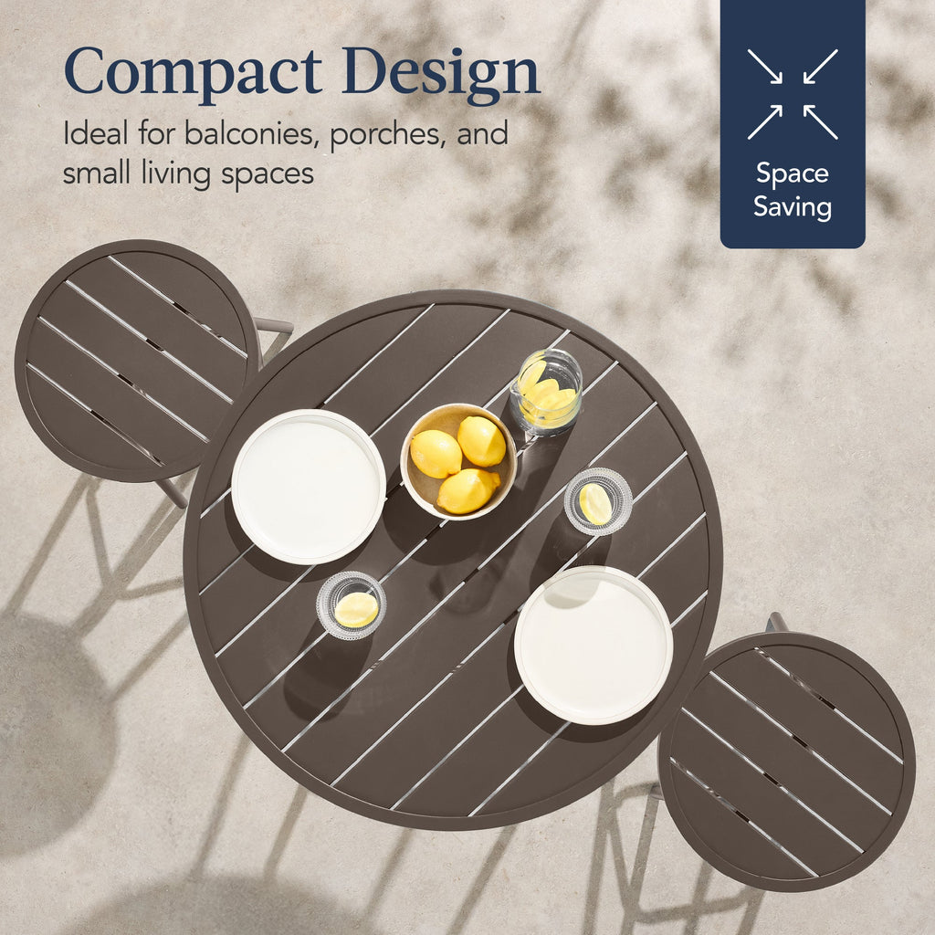 3-Piece Patio Bar Height Bistro Set w/ Backless Stools, Slatted Design