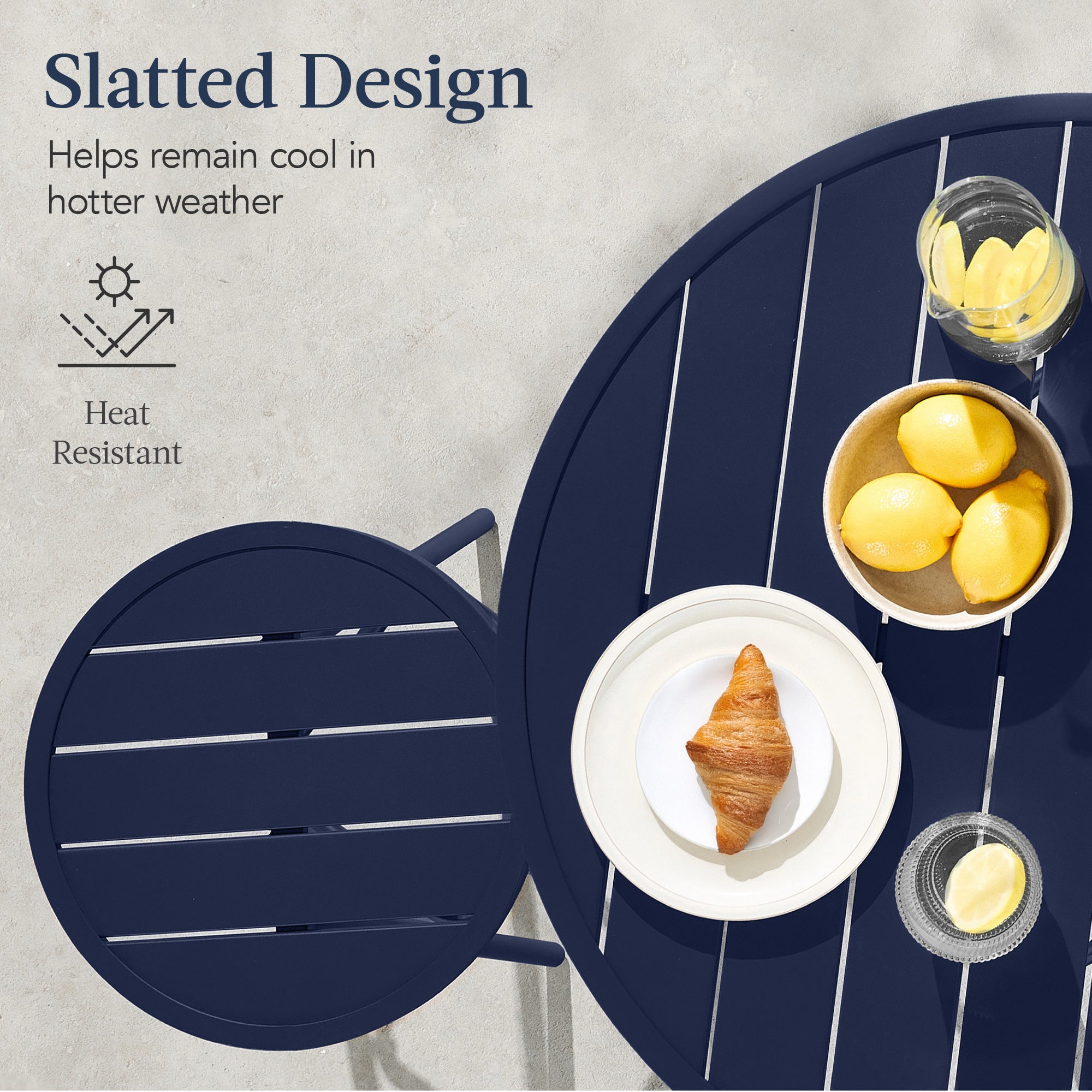 3-Piece Patio Bar Height Bistro Set w/ Backless Stools, Slatted Design