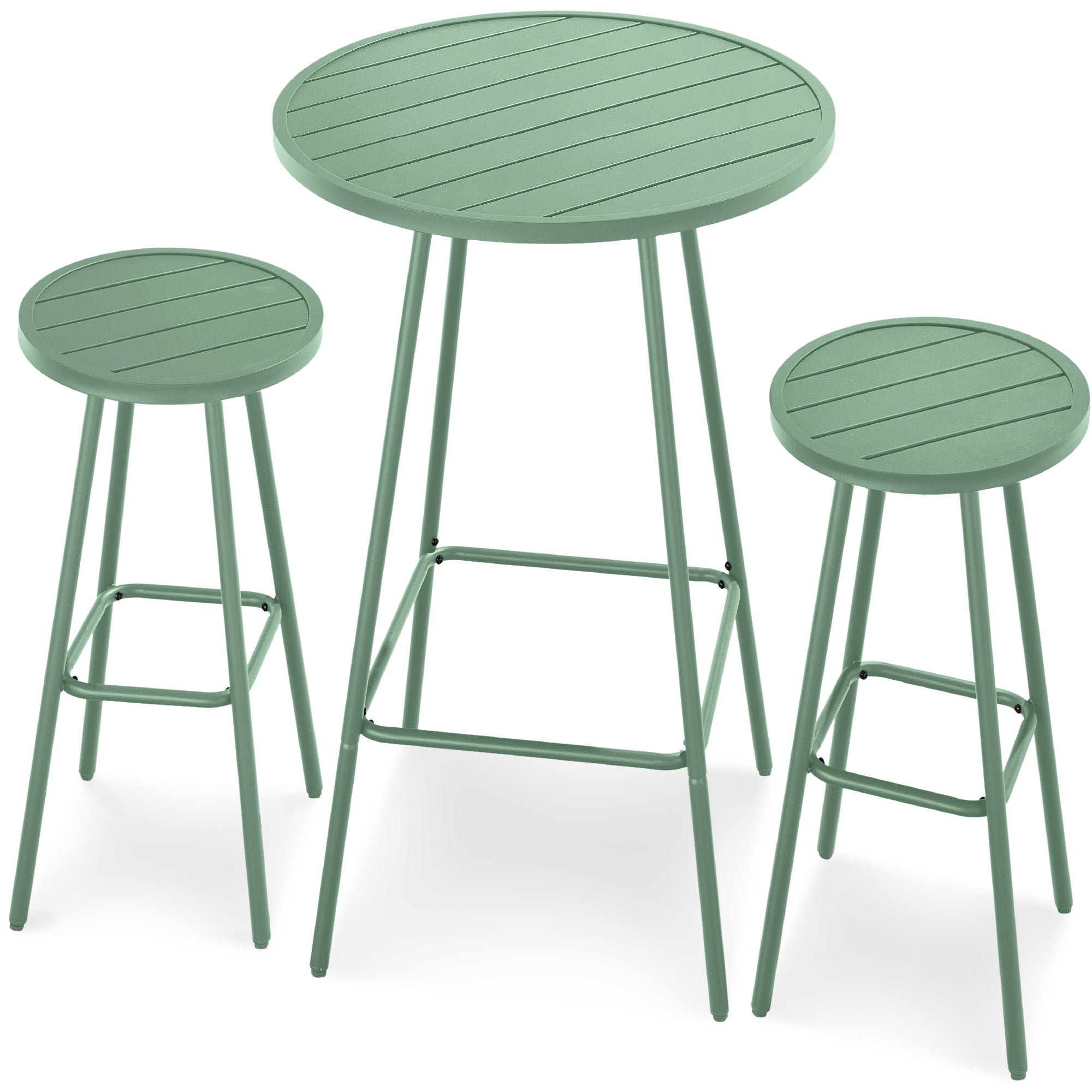 3-Piece Patio Bar Height Bistro Set w/ Backless Stools, Slatted Design