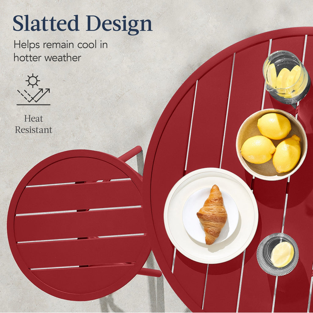 3-Piece Patio Bar Height Bistro Set w/ Backless Stools, Slatted Design