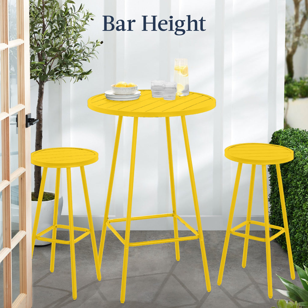 3-Piece Patio Bar Height Bistro Set w/ Backless Stools, Slatted Design
