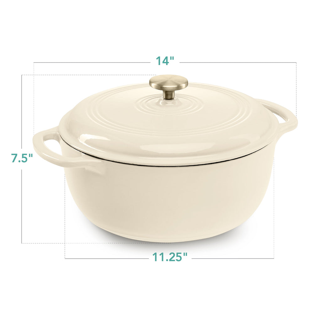 Cast-Iron Dutch Oven Kitchen Cookware w/ Enamel, Handles - 6qt