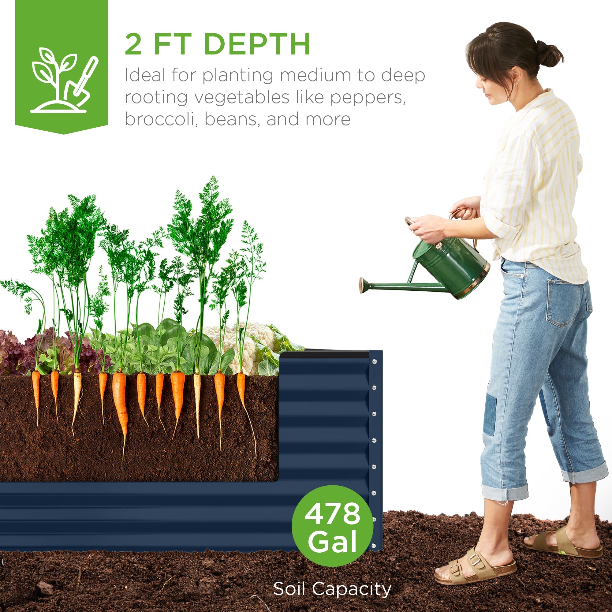 Outdoor Metal Raised Garden Bed for Vegetables, Flowers, Herbs - 8x4x2ft