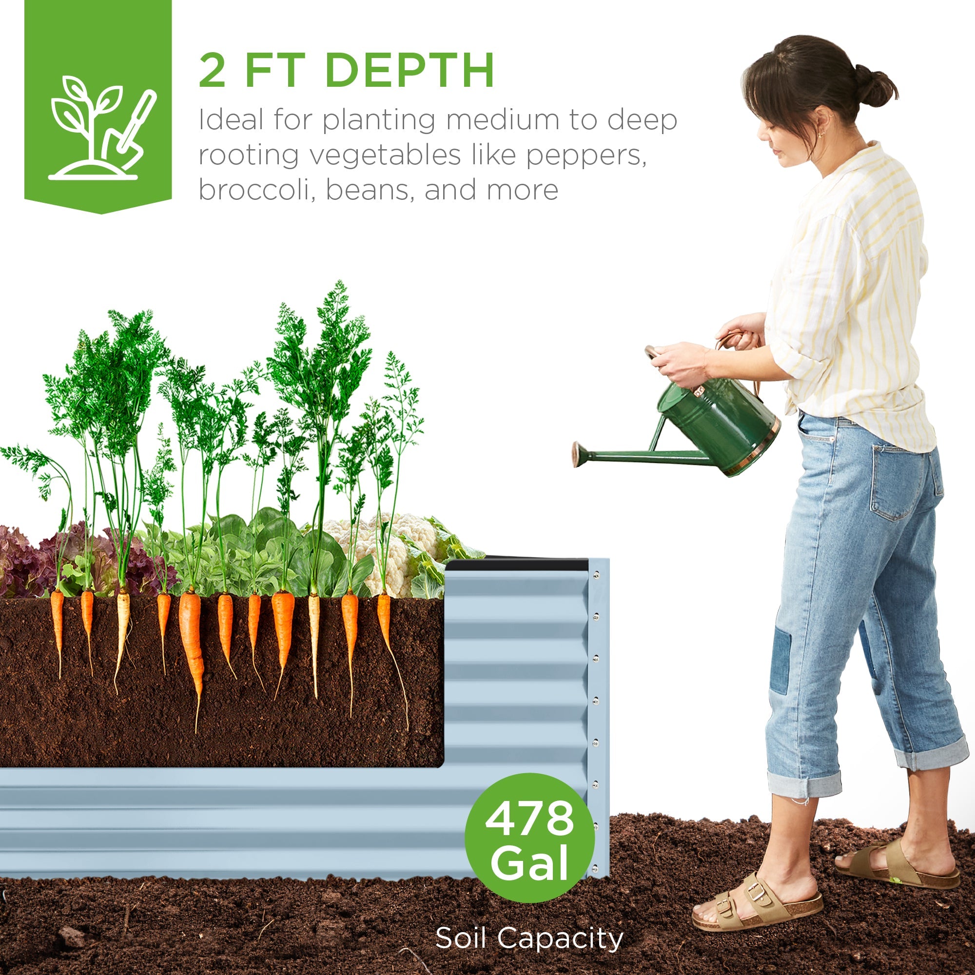 Outdoor Metal Raised Garden Bed for Vegetables, Flowers, Herbs - 8x4x2ft