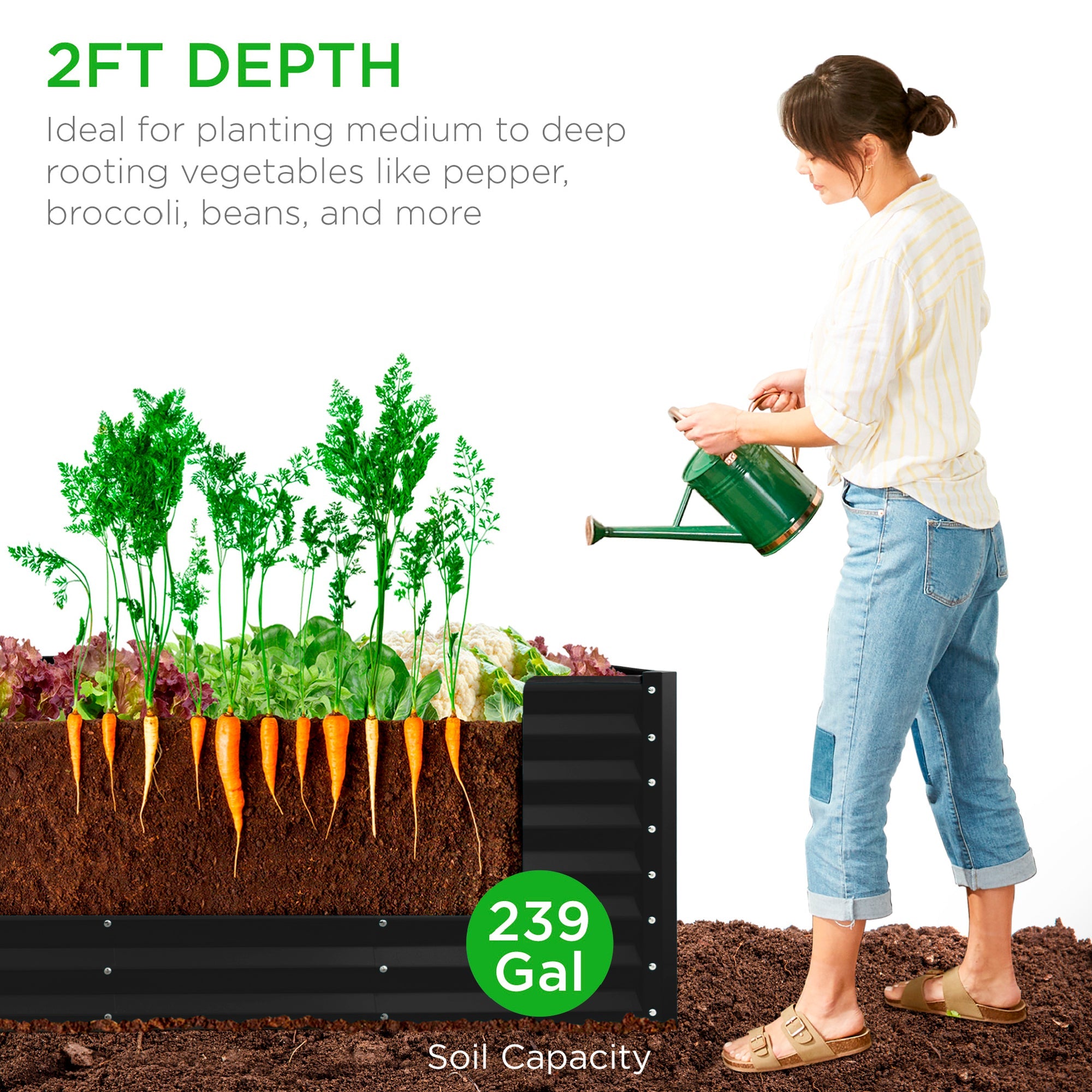 Outdoor Metal Raised Garden Bed for Vegetables, Flowers, Herbs - 8x2x2ft